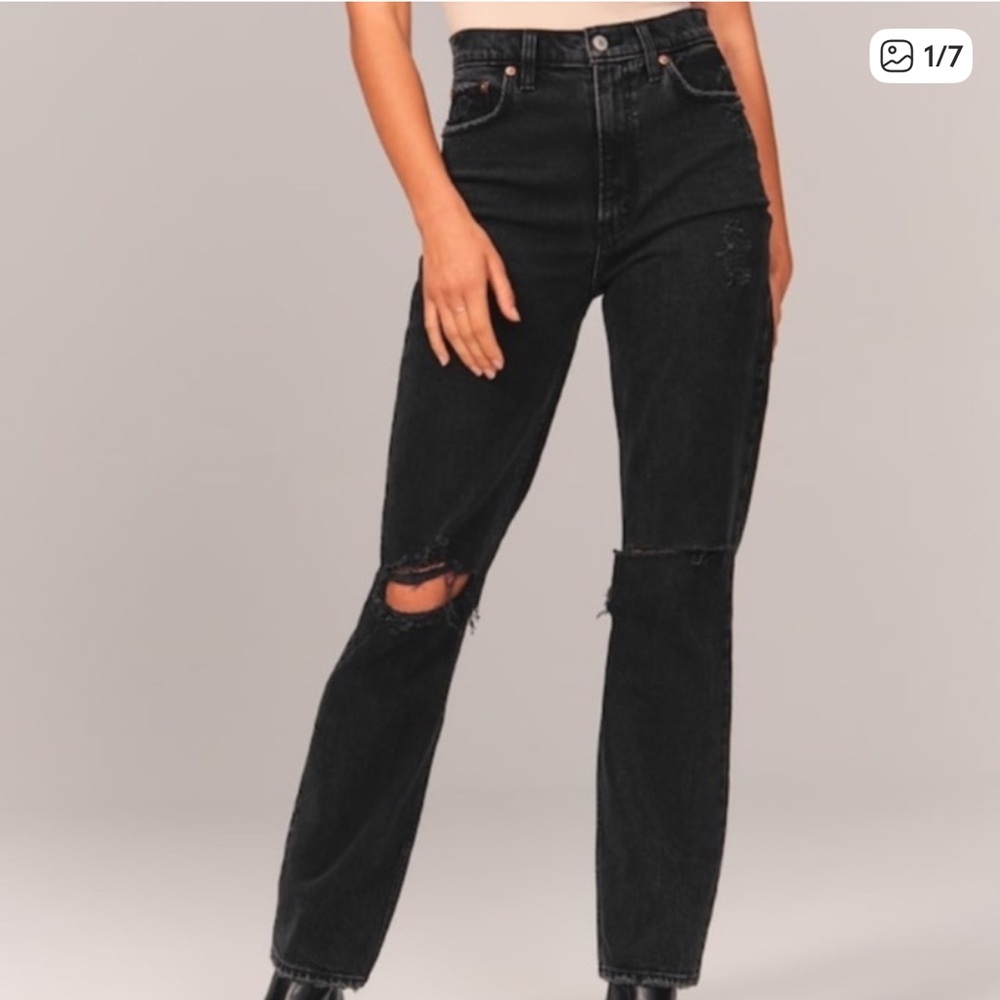 Abercrombie & Fitch Black Straight-Leg Jeans with Knee Rips